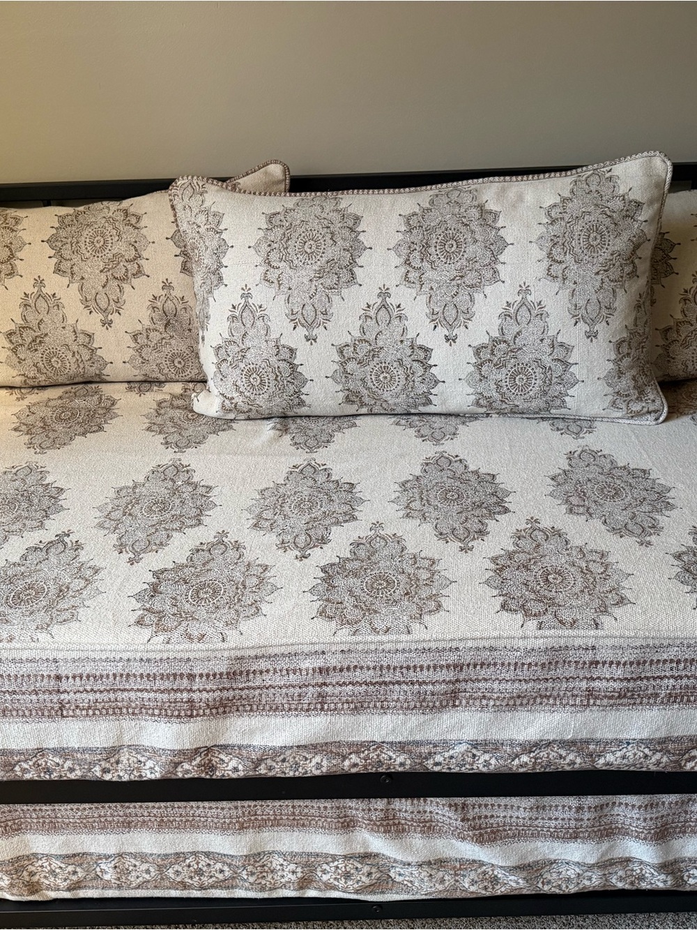 World Market Daybed mattress Covers, 3 king shams and throw pillow covers.
